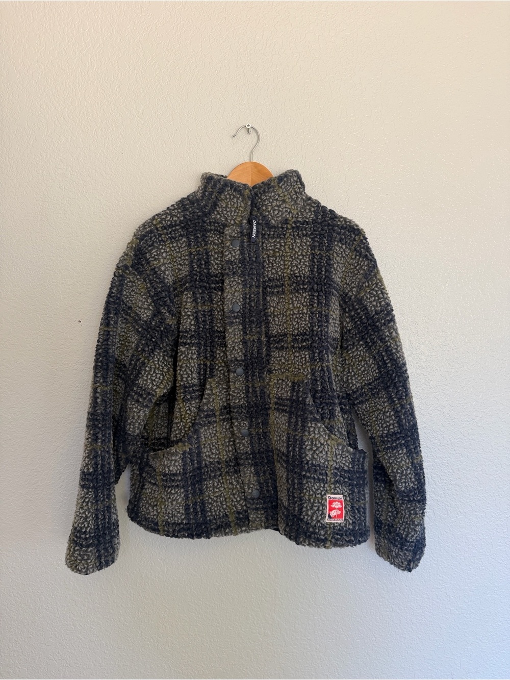 Plaid Teddy Jacket in Olive & Black - Cozy Women's Sherpa Coat